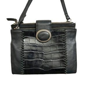 Brighton black leather organizer crossbody bag